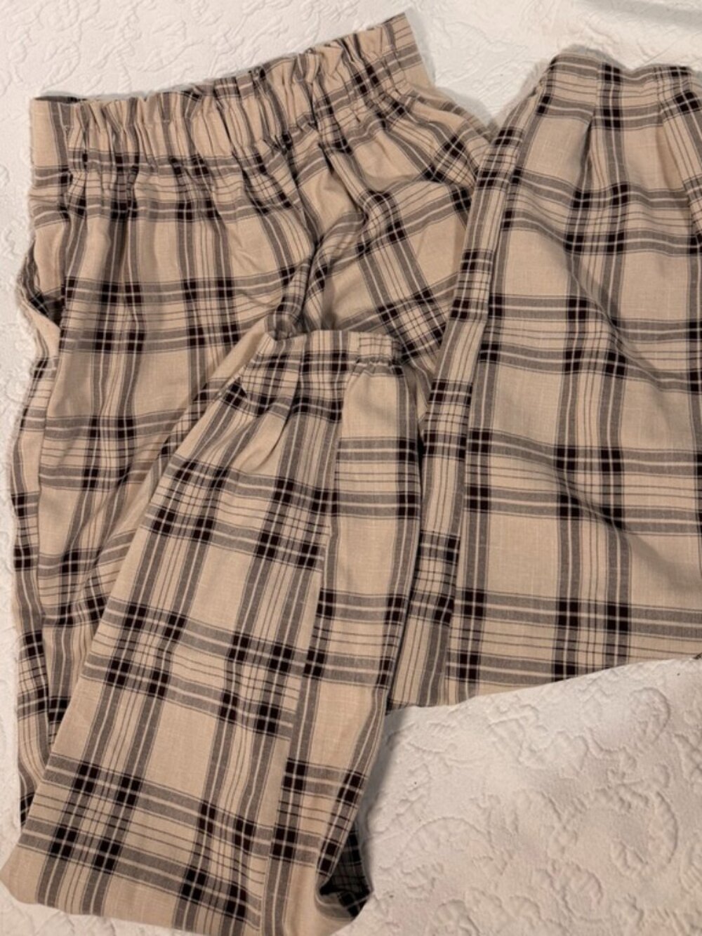 Women's Tan and Cream Plaid Trousers